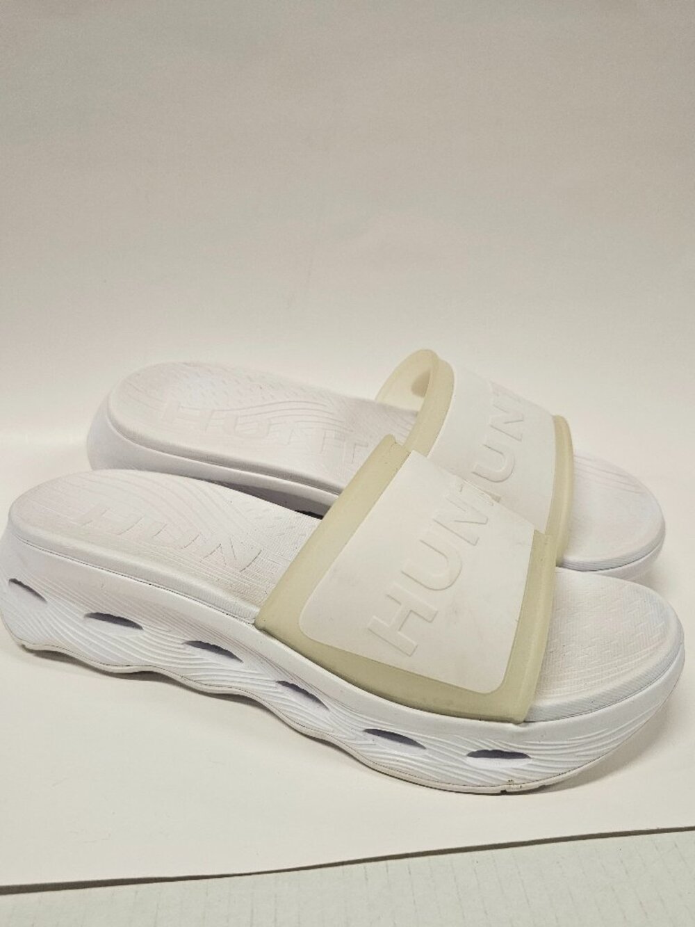 Hunter Women's White Geneva Square-Toe Slip-On Platform Slide Sandals Size 9